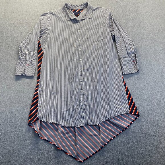 Tommy Hilfiger Women's Size Size 1X  White Blue Striped Button Up Shirt Dress - Picture 1 of 14